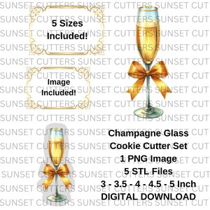 Champagne Glass STL and PNG set, STL cutters, stl cookie cutters, Cookie Cutters, Champagne glass png, Champagne glass with bow png