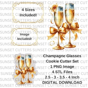 Champagne Glasses STL and PNG set, STL cutters, stl cookie cutters, Cookie Cutters, Champagne glasses png, Champagne glass with bow png