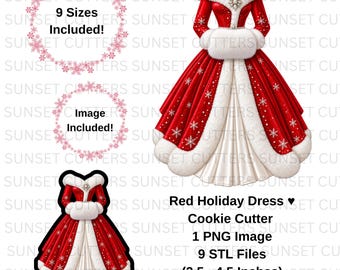 Christmas Dress Cookie Cutter, Christmas Dress PNG, Red Christmas dress, Christmas clipart, Dress STL, Christmas Cookie, Holiday cookie