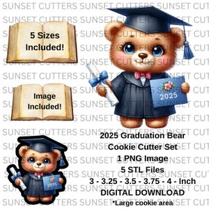 2025 Graduation Bear STL and PNG cookie cutter set, STL cutters, stl cookie cutters, Cookie cutters, Graduation cookie, 2025 Graduation png