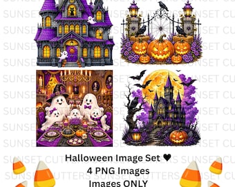 Halloween Clipart, Halloween Cookies, Pumpkin, Ghost, Mansion, Full Moon, Haunted House