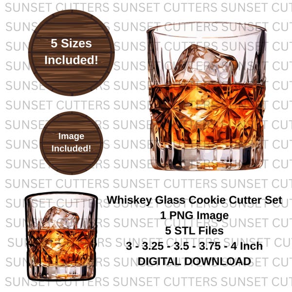 Whiskey PNG and STL Cookie Cutter Set, STL cutters, stl cookie cutter, Whiskey png, Bourbon png, Whiskey Images, cocktail png, whiskey glass