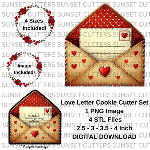 Conjunto de cartas de amor en formato STL y PNG, cortadores STL, cortadores de galletas stl, cortadores de galletas, png del día de San Valentín, cortador de sobres, galletas del día de San Valentín