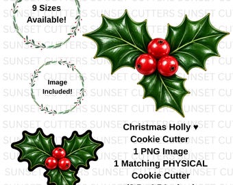 Christmas Holly Cookie Cutter, Christmas Holly PNG, Holly with berries cutter, Christmas Cookie, Holiday cookie cutters, Christmas cookies