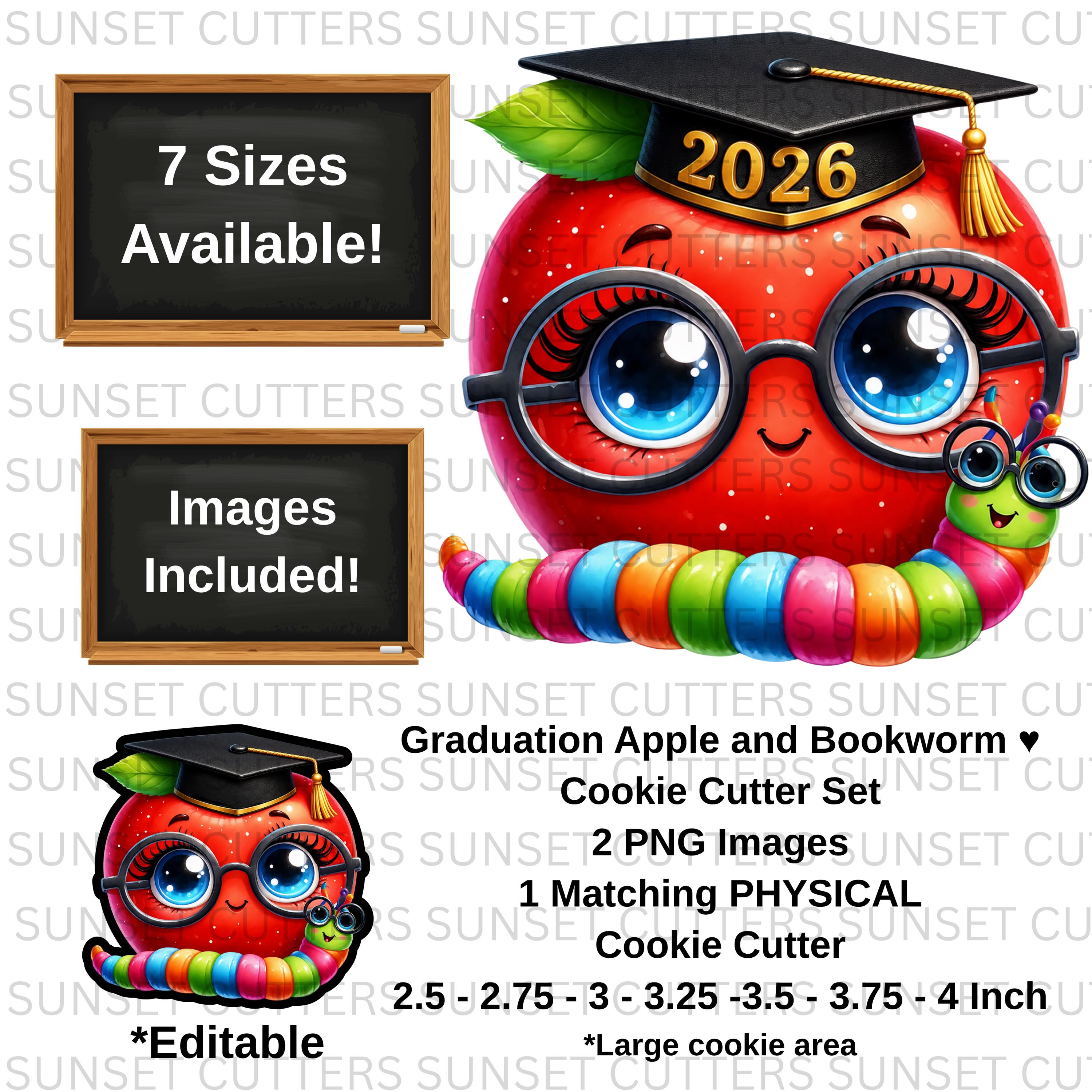 Graduation Bookworm Graduation Cookie Cutter, Apple Cookie Cutter, Graduation Clipart, 2026 ...