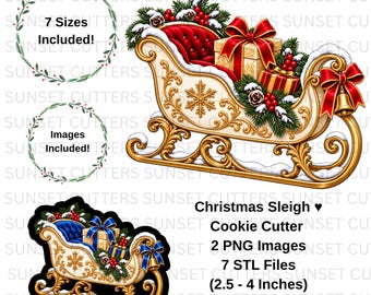 Sleigh Cookie Cutter, Christmas Sleigh PNG, Sleigh STL Cutter, Christmas cookie, stl cookie cutter