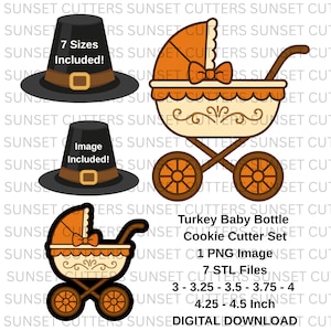 Baby Carriage PNG and STL Cookie Cutter, Thanksgiving baby carriage, baby shower cookie, baby carriage stl, baby stroller clipart, Fall baby