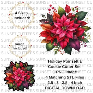 Poinsettia STL and PNG, STL cookie cutters, stl cutters, Cookie cutters, Holiday clip art, Christmas png, Poinsettia cutter, Poinsettia png