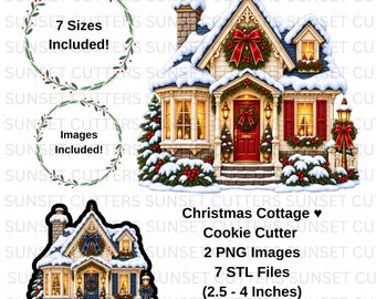 Christmas Cottage Cookie Cutter, Christmas cottage PNG, Cottage stl cutter, Christmas cookie, stl cookie cutter