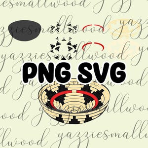 Könnte beinhalten: Eine digitale Grafik mit einem gewebten Korbmuster in Schwarz, Rot und Beige. Der Text "PNG SVG" befindet sich über dem Korb. Der Hintergrund hat ein sich wiederholendes Muster aus Schreibschrifttext.