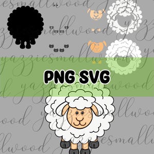 May include: A collection of sheep-themed digital cut files. Includes a black sheep silhouette, various sheep heads, and a full sheep illustration. The text "PNG SVG" is displayed in the center. Ideal for crafting projects.