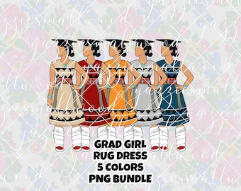 Graduation Clipart PNG Bundle: Native Girl Rug Dress, 5 Colors