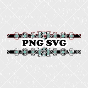 May include: Two black horizontal bands with turquoise and silver-colored decorative elements. The text "PNG SVG" is in bold white letters in the center. The design has a western or southwestern theme.