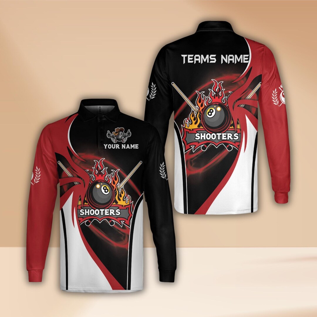 Custom Pool Team Jersey – 8 Ball Flames Billiards Shirt, Personalized ...