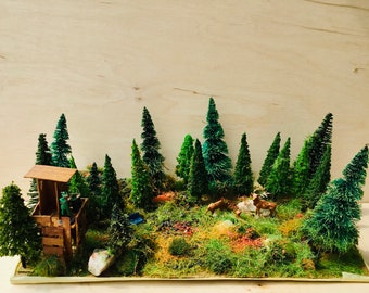 Modellbau Diorama fix und fertig zum Einbau in Ihre Eisenbahnanlage "Rehe auf der Lichtung"