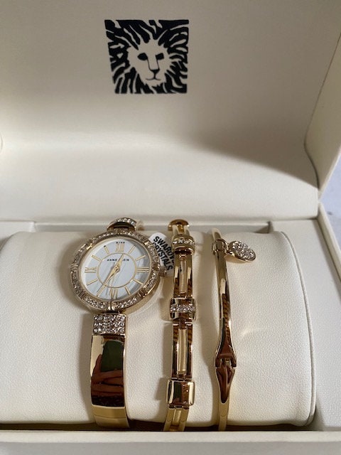 Anne Klein Women s Premium Crystal Accented Bangle Watch and Bracelet Set Etsy
