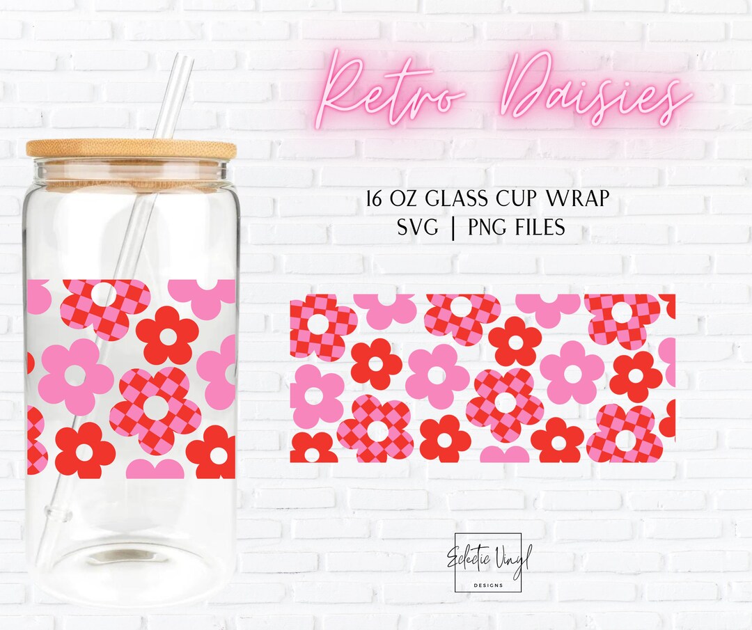 16 Oz Libbey Glass Can Wrap Svg Png Digital Files Retro Checkered ...