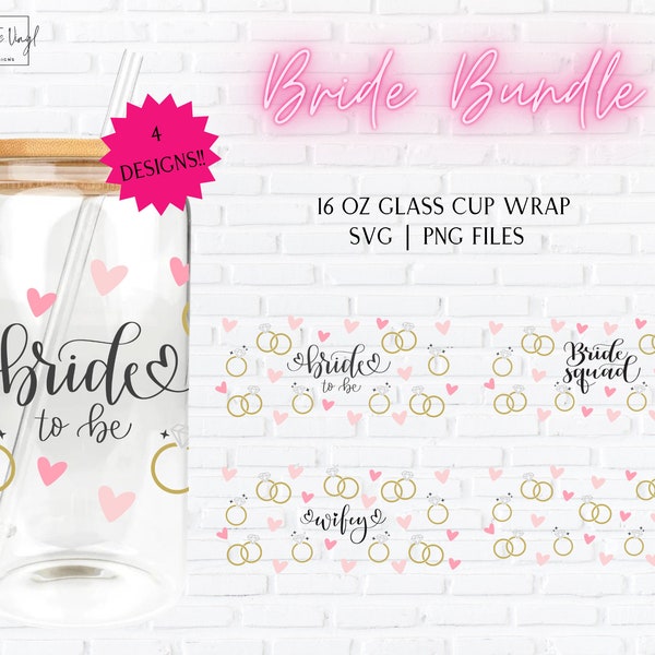 16 oz Libbey Glass Can Wrap Bundle SVG PNG Sublimation Tumbler Files | Bridal Party Bundle, Bride Squad, Bride Tribe, Wedding, Engagement