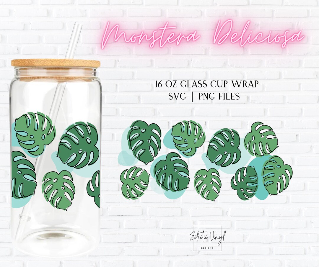 Monstera Libbey Cup Wrap SVG PNG, 16oz Glass Can, Tropical Plant Leaf ...
