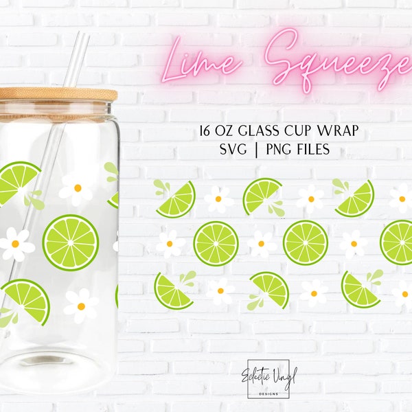 16 oz Libbey Glass Can Wrap SVG PNG Sublimation Tumbler Files | Limes, Lemons, Citrus Fruits, Spring Summer Fruits