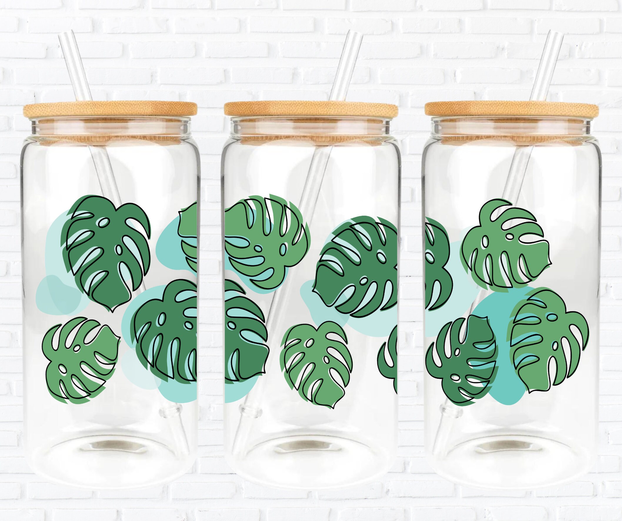 Monstera Libbey Cup Wrap SVG PNG, 16oz Glass Can, Tropical Plant Leaf ...