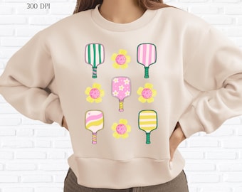 Pickleball Floral Shirt SVG PNG | Retro Sports Digital File for HTV, Sublimation, uv dtf | Athletic Shirt Decal, Women's Pickleball Tee Gift