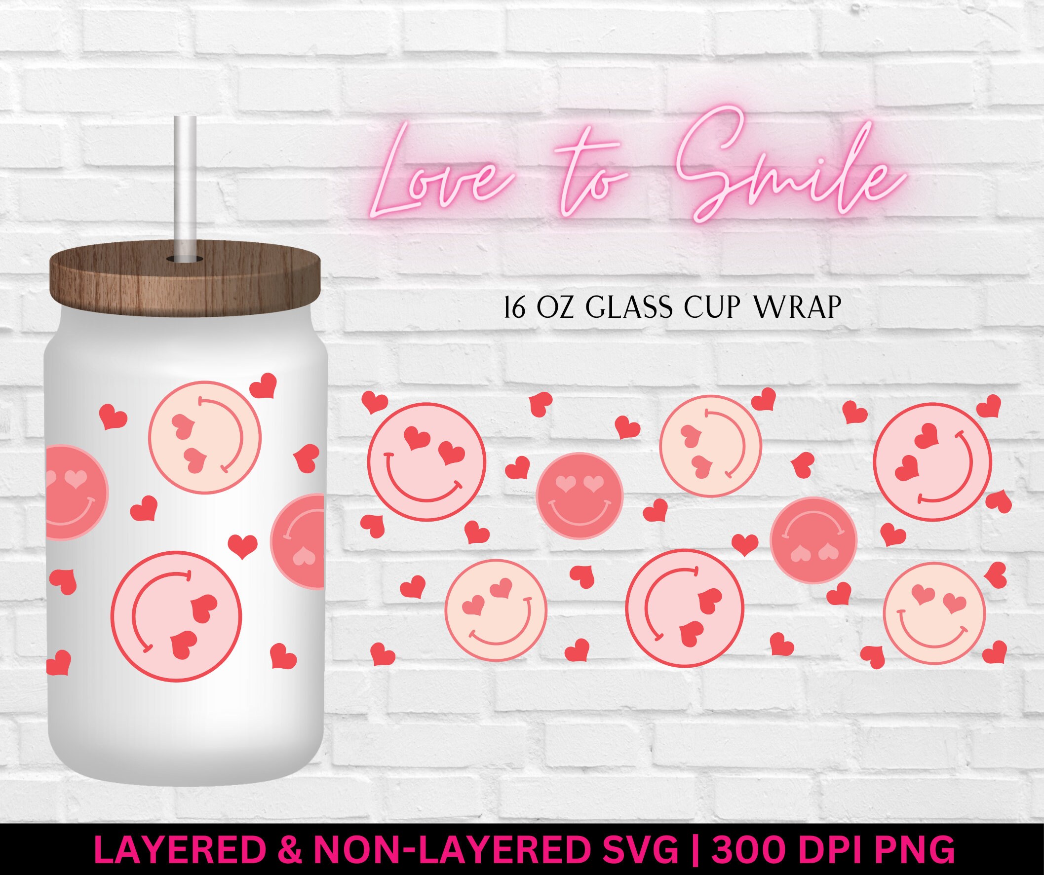 16 Oz Libbey Glass Can Wrap Svg Png Digital Files Vday Heart Eyes ...