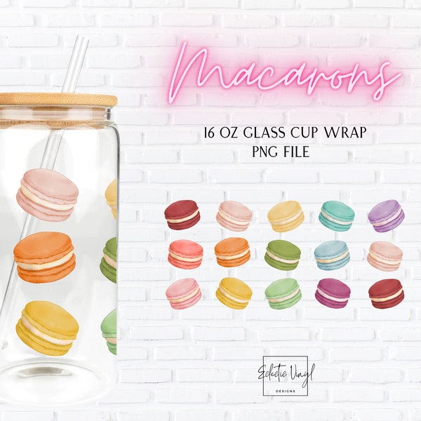 16 oz Libbey Glass Can Wrap PNG UVDTF Sublimation Tumbler Files | Macarons, French Pastries, Bakery, Gift For Baker, Special Occasion Party