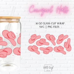 Cowgirl Hut Libbey Glasverpackung SVG PNG | 16 Unzen Western Cup Wrap für Cricut | Bachelorette, Girls Trip, Brautparty, Giddy Up Design