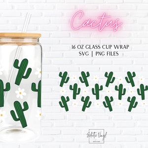 16 oz Libbey Glass puede envolver archivos de vaso de sublimación SVG PNG / cactus, paisaje desértico, flores, verano, naturaleza, occidental
