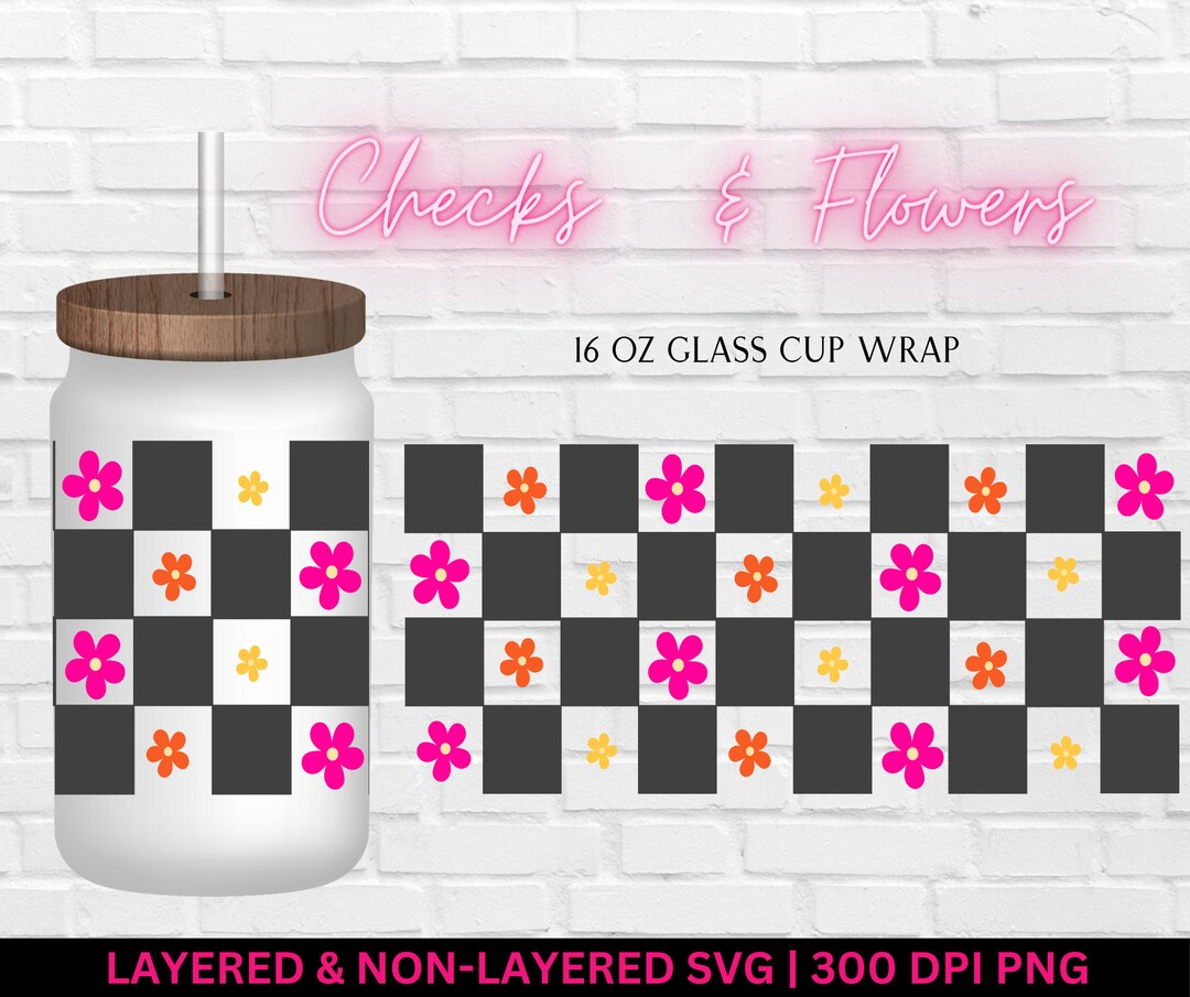 16 Oz Libbey Glass Can Wrap Svg Png Digital Files Checkered Groovy ...