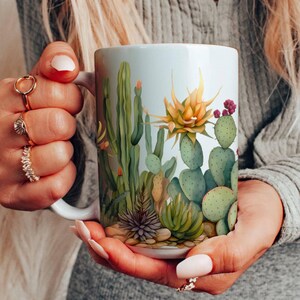 Ceramic Cactus Mug, Coffee Mug for Her, Southwestern Kitchen Decor, Desert Art Mug Gift, Gift for Her, Colorful Ceramic Mug,  Cactus Art