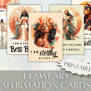 Sweary Affirmation Digital Download Affirmation Cards, Printable Affirmation Cards, Empowerment Cards, Swear Affirmation Cards for Woman