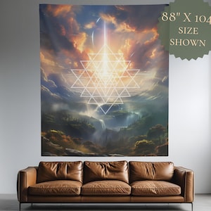 Sri Yantra Lemuria Forest Tapestry, Chakra Wall Hanging, Sri Yantra Wall Art, Metatron, Lemurian Mystical Sites, Sacred Geometry Tapestry