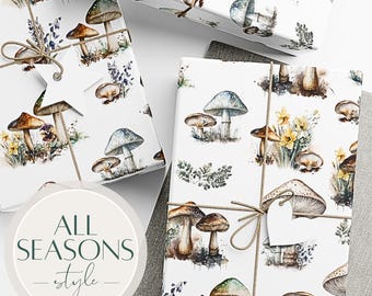 Woodland Wedding Gift Wrap Paper Mushrooms, Mushroom Wrapping Paper Roll, Mushroom Forest Wrapping Paper, Mushroom Christmas Wrapping Paper