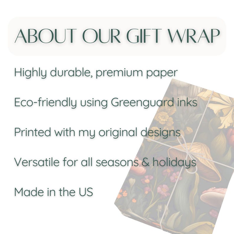 Mushroom Woodland Wrapping Paper, Eco Friendly Wrapping, Dark Academia Gift Wrap, Cottagecore Gift Wrap, Autumn Gifts, Botanical Gift Wrap image 9