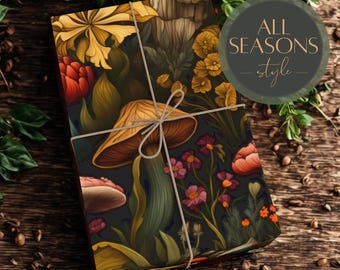 Mushroom Woodland Wrapping Paper, Eco Friendly Wrapping, Dark Academia Gift Wrap, Cottagecore Gift Wrap, Autumn Gifts, Botanical Gift Wrap