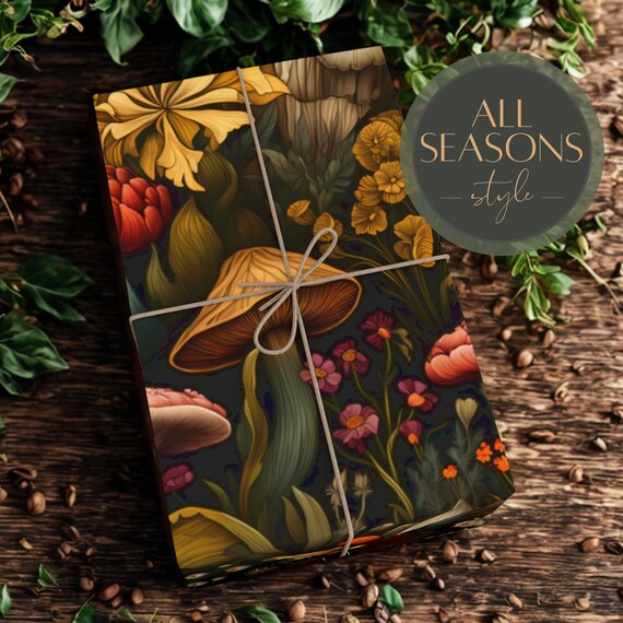 Mushroom Woodland Wrapping Paper, Eco Friendly Wrapping, Dark Academia Gift Wrap, Cottagecore Gift Wrap, Autumn Gifts, Botanical Gift Wrap