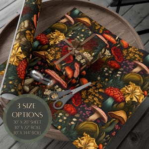 Mushroom Woodland Wrapping Paper, Eco Friendly Wrapping, Dark Academia Gift Wrap, Cottagecore Gift Wrap, Autumn Gifts, Botanical Gift Wrap image 3