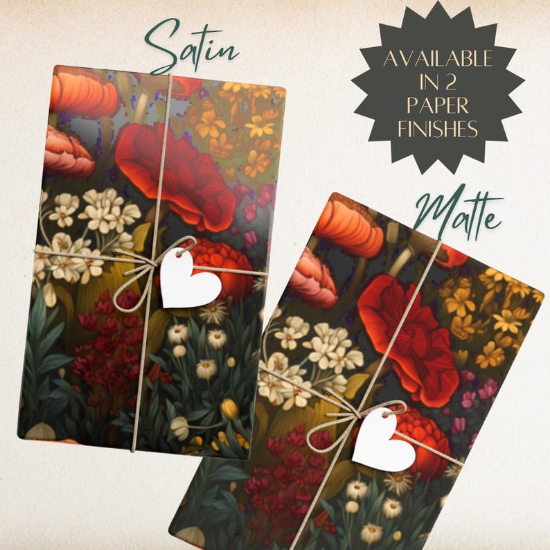 Mushroom Woodland Wrapping Paper, Eco Friendly Wrapping, Dark Academia Gift Wrap, Cottagecore Gift Wrap, Autumn Gifts, Botanical Gift Wrap image 6