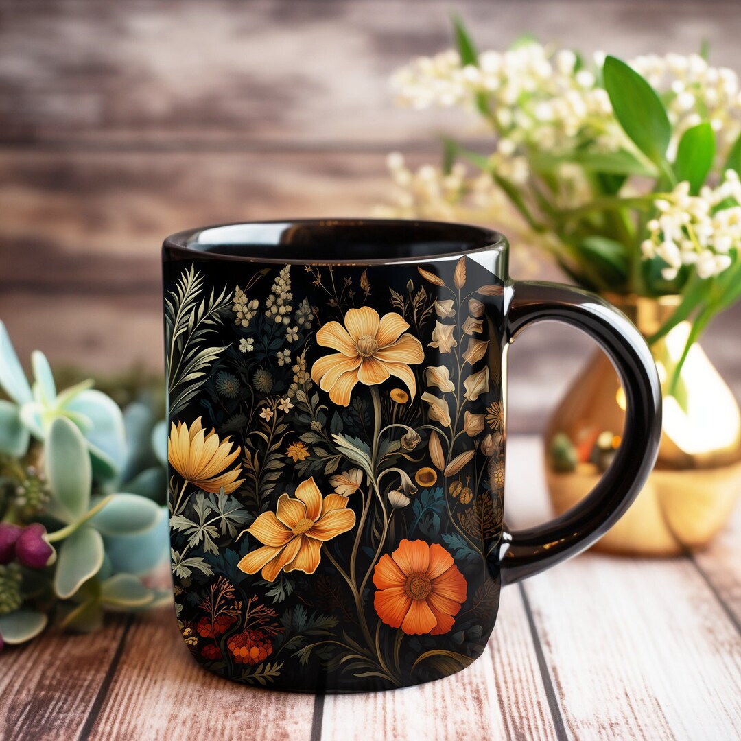 Mystical Cottagecore Wildflower Mug, Dark Botanical, Psychadelic, Dark ...