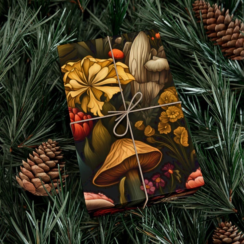 Mushroom Woodland Wrapping Paper, Eco Friendly Wrapping, Dark Academia Gift Wrap, Cottagecore Gift Wrap, Autumn Gifts, Botanical Gift Wrap image 8
