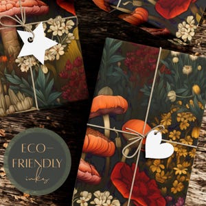 Mushroom Woodland Wrapping Paper, Eco Friendly Wrapping, Dark Academia Gift Wrap, Cottagecore Gift Wrap, Autumn Gifts, Botanical Gift Wrap image 2