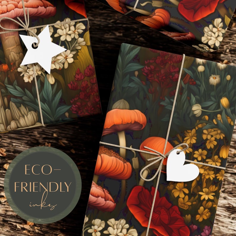 Mushroom Woodland Wrapping Paper, Eco Friendly Wrapping, Dark Academia Gift Wrap, Cottagecore Gift Wrap, Autumn Gifts, Botanical Gift Wrap image 2