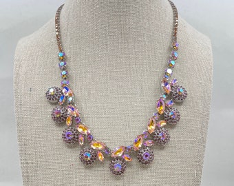 Colorful Necklace Sets - AB Rhinestones - Pink Necklace - Vintage Style Jewelry - Gift - Stud Earrings - 422