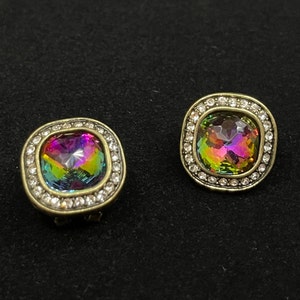 Colorful Square Rhinestone Studs Earrings Watermelon stone earrings 068