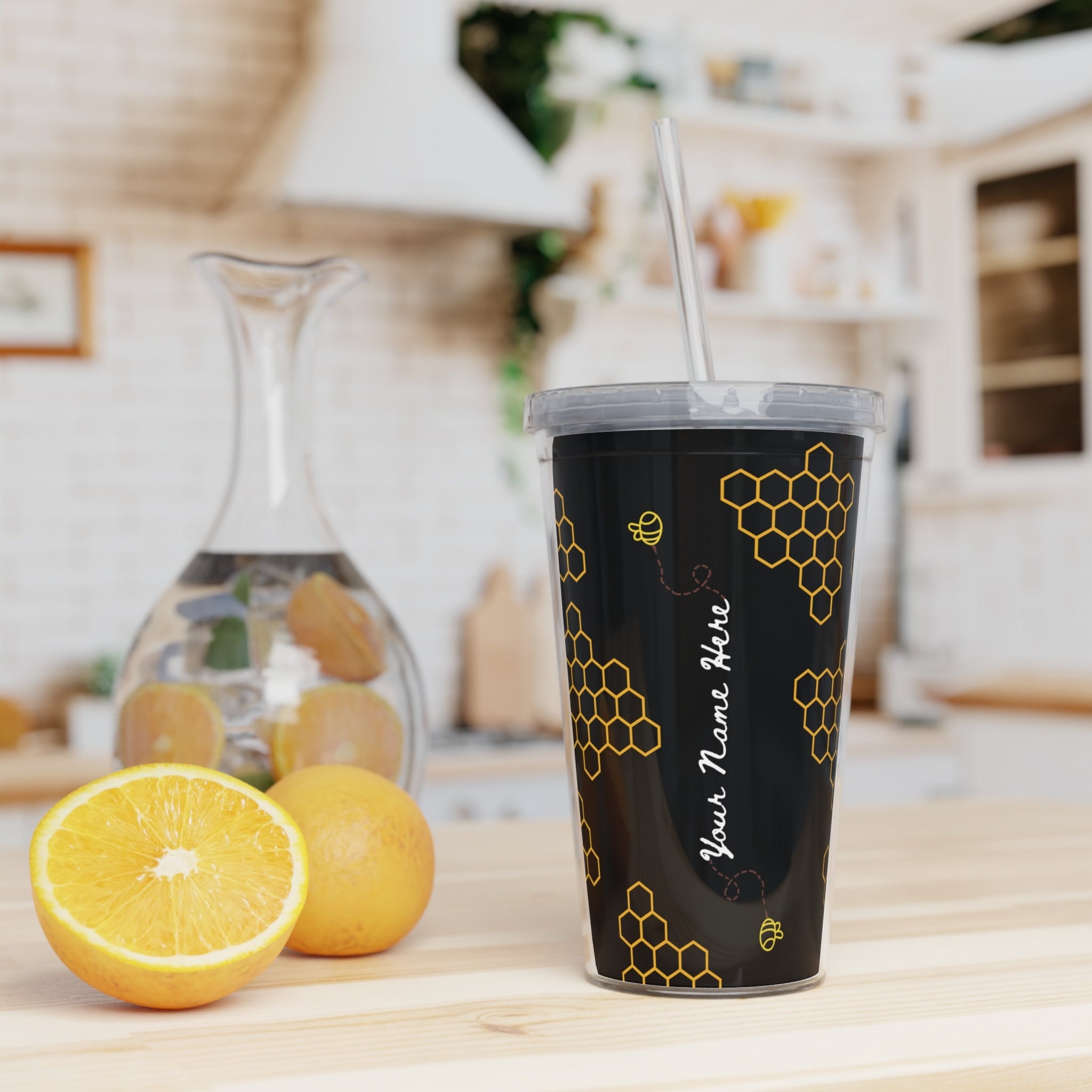 Bee & Honeycomb Custom Insulated Tumbler Large Iced Coffee Cup With Straw Reusable  Cold Cup Beehive Tumbler Gift for Best Friend 