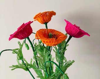 artificial flowers Artificial poppies french beaded flowers poppy artificial