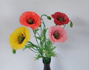 Poppies flowers Artificial poppies french beaded flowers poppy artificial