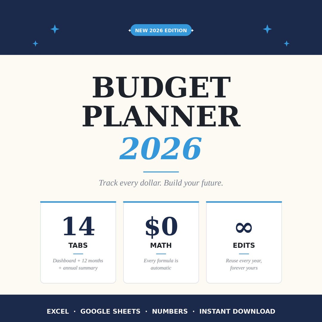 2026 Budget Planner | Excel, Google Sheets, Monthly Tracker (instant